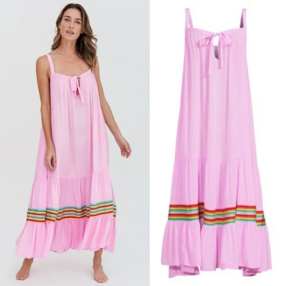 New Pitusa Silky Tie Keyhole Sleeveless Candy Pink Swim Cover-Up Dress NWT